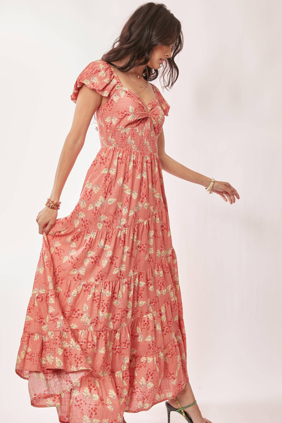 Tiered Skirt Maxi- Coral Floral