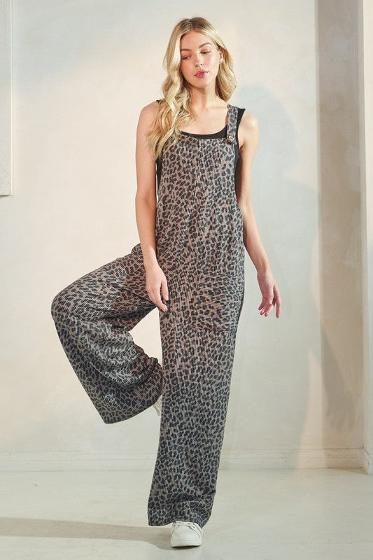 Sleeveless Leopard Urban Ribbed Jumpsuit