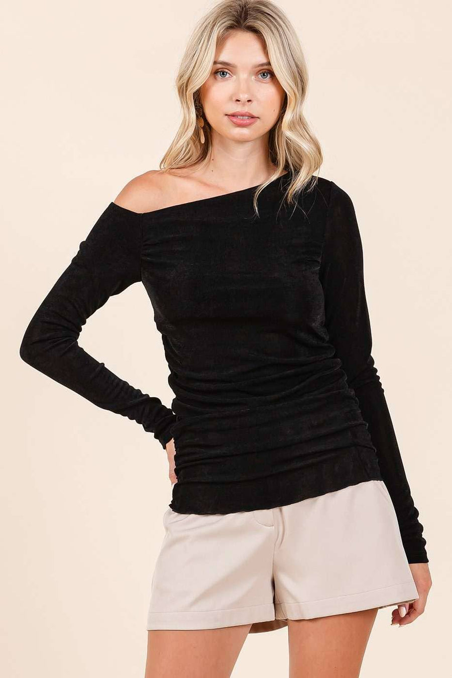 One Shoulder Long Sleeve Top