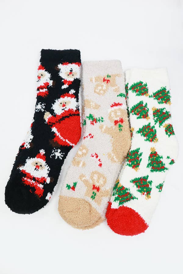 Plush Cozy Christmas Theme Socks: MIX COLOR / ONE