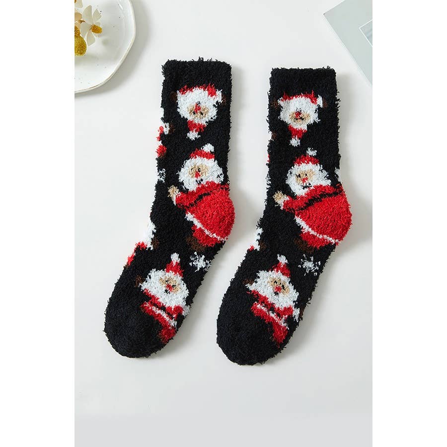 Plush Cozy Christmas Theme Socks: MIX COLOR / ONE