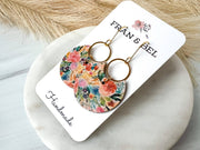 Watercolor Spring Floral Crescent Leather Earrings: Medium Silver