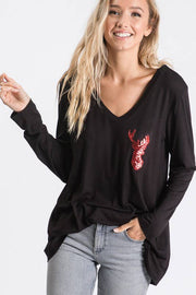 Sequin Reindeer Patch Tee- Black