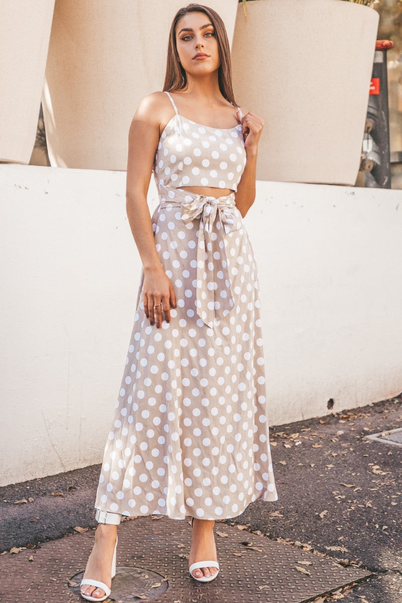 Polka Dot Peek-A-Boo Dress- Beige