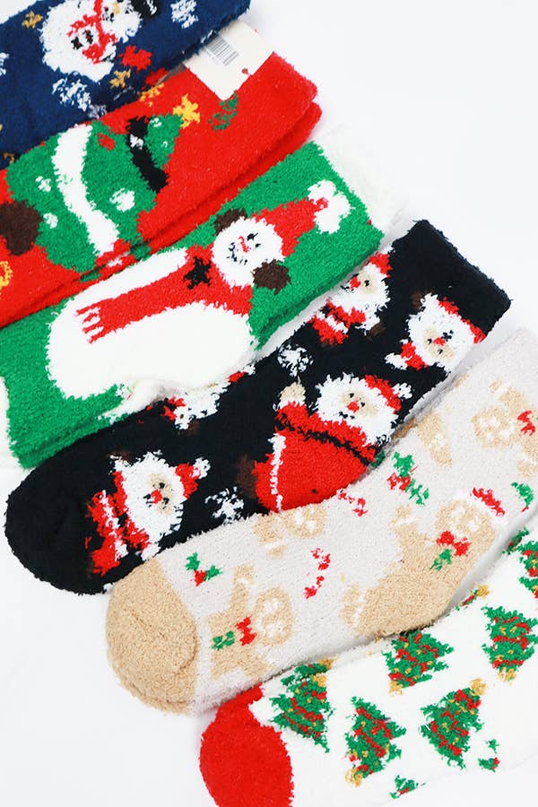 Plush Cozy Christmas Theme Socks: MIX COLOR / ONE