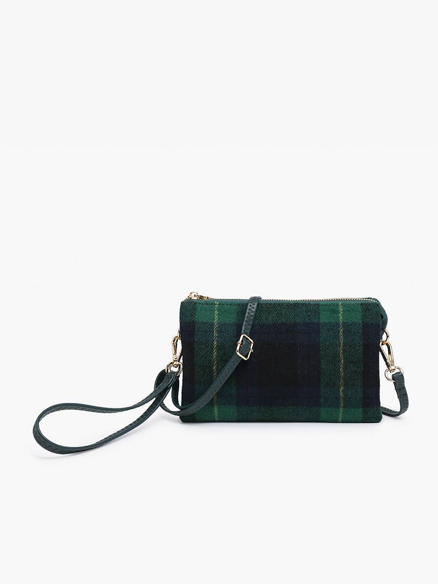 Riley Plaid Crossbody/Wristlet: Grey
