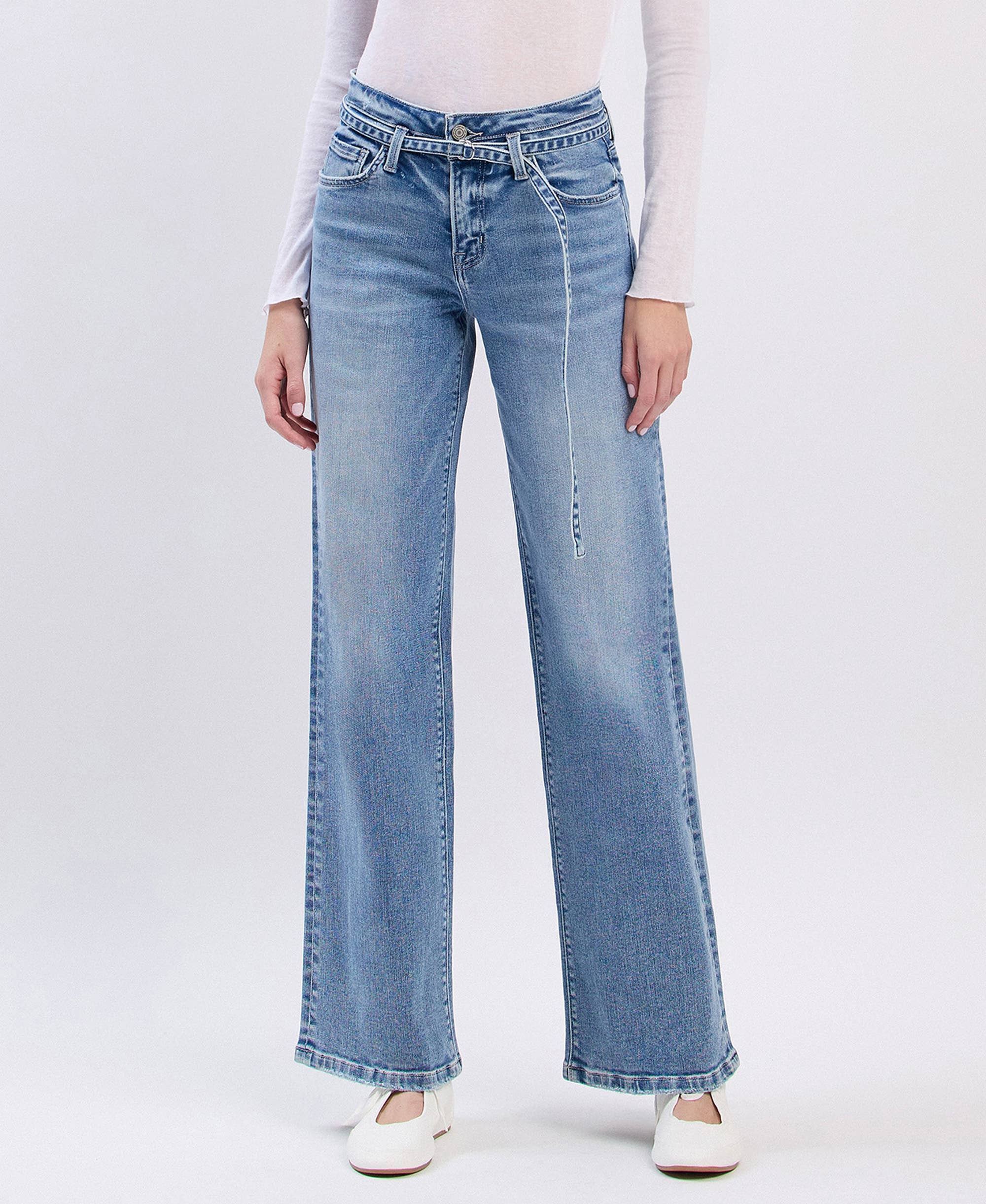 Olivia- High Rise Self Belt Wide Leg