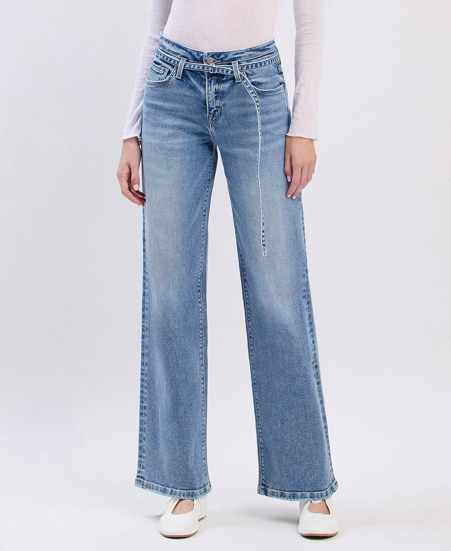 Olivia- High Rise Self Belt Wide Leg