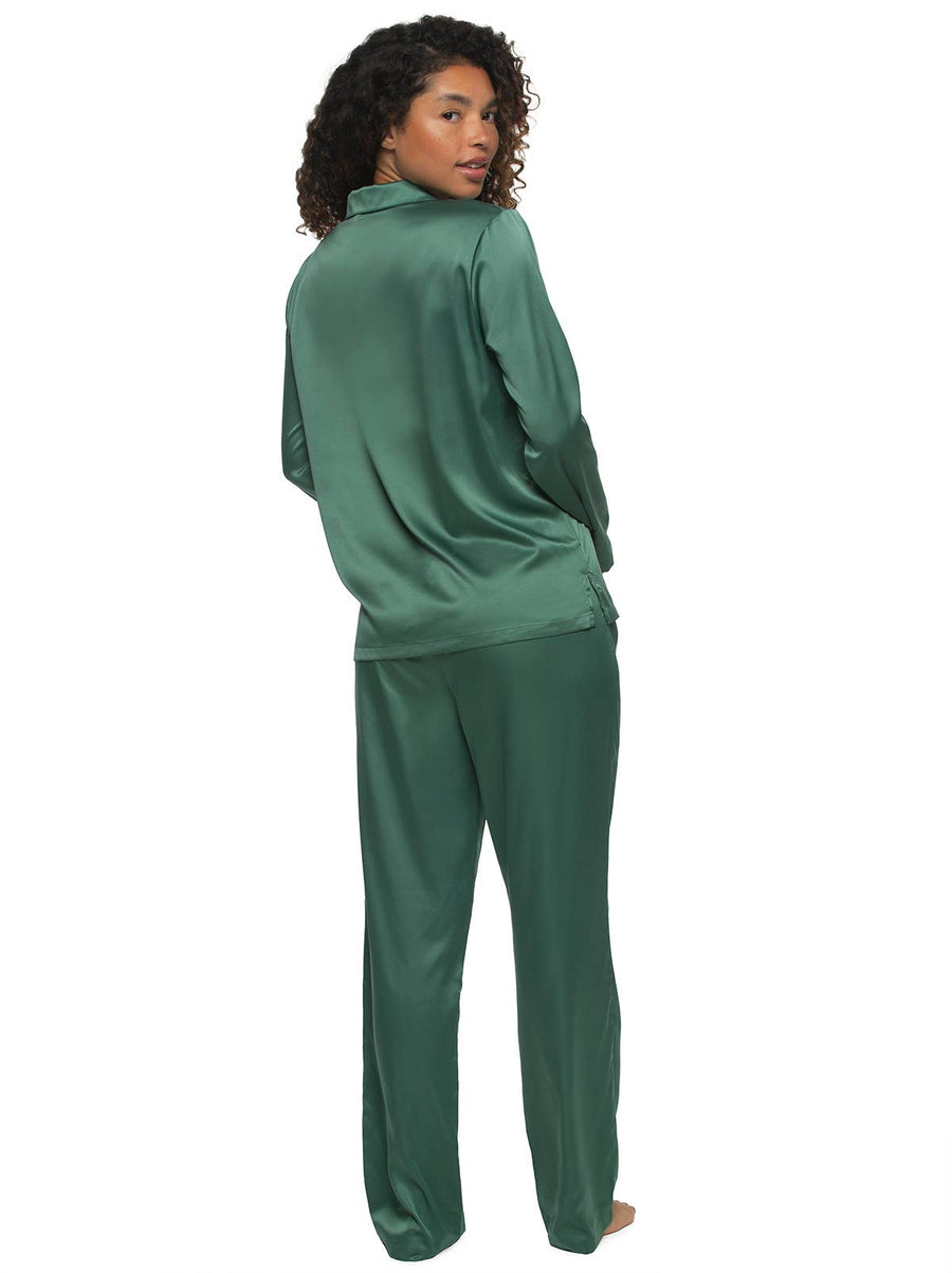 Elysees Satin Wide Leg Pant- Dark Forest