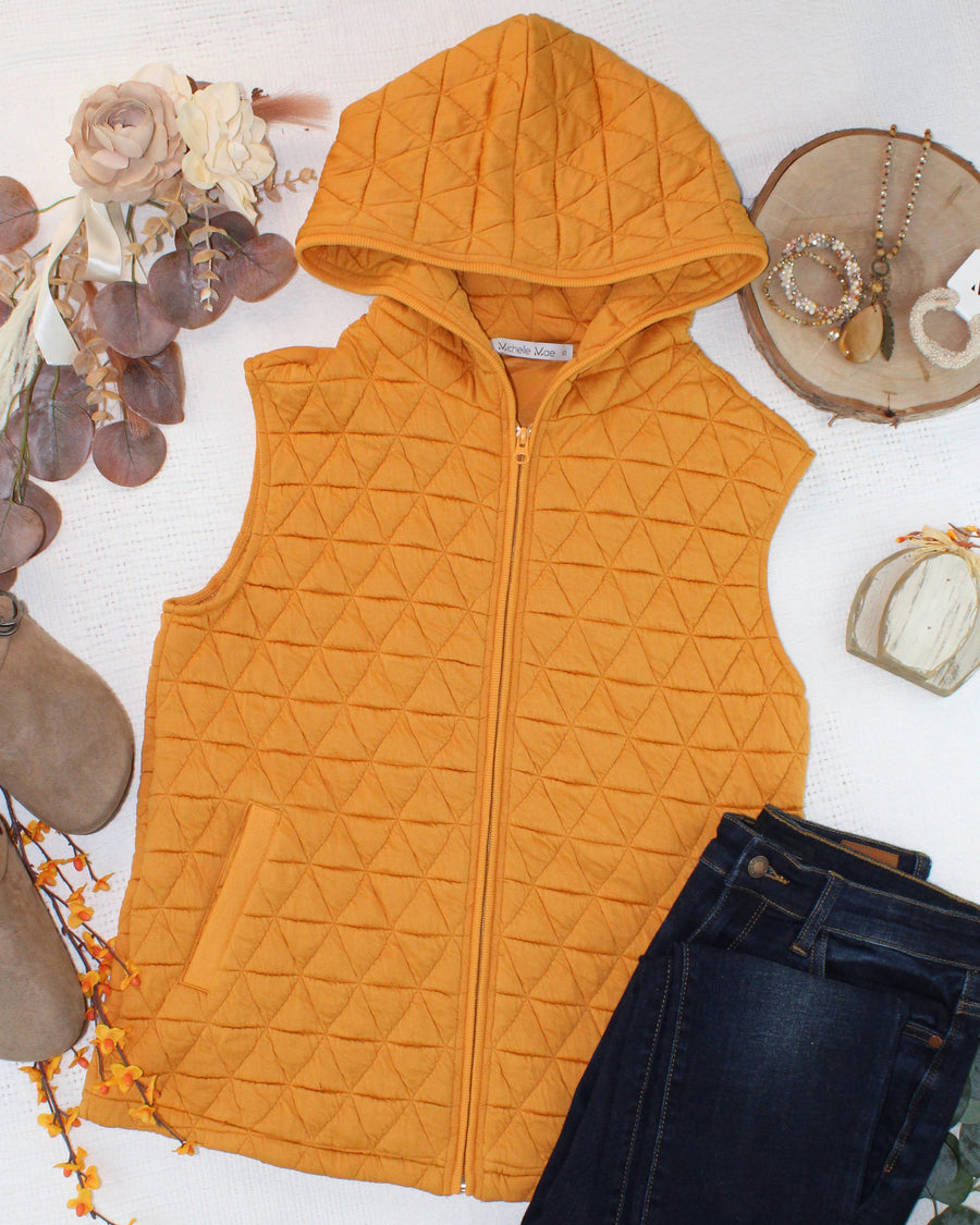WAREHOUSE ONLY Heather Geometric Hooded Vest - Mustard