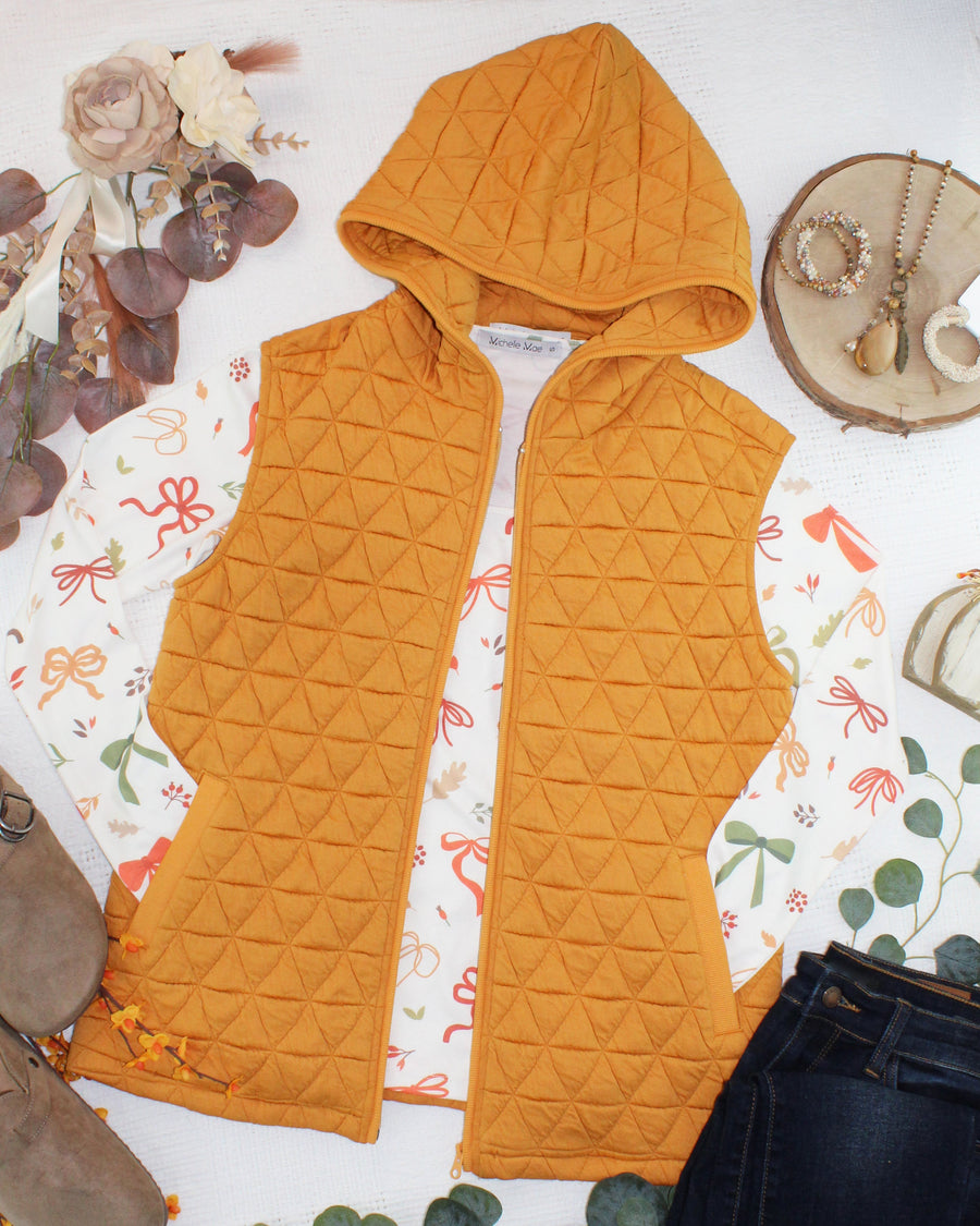 WAREHOUSE ONLY Heather Geometric Hooded Vest - Mustard