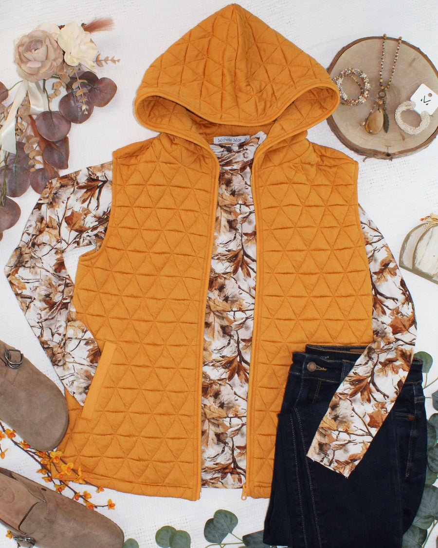 WAREHOUSE ONLY Heather Geometric Hooded Vest - Mustard