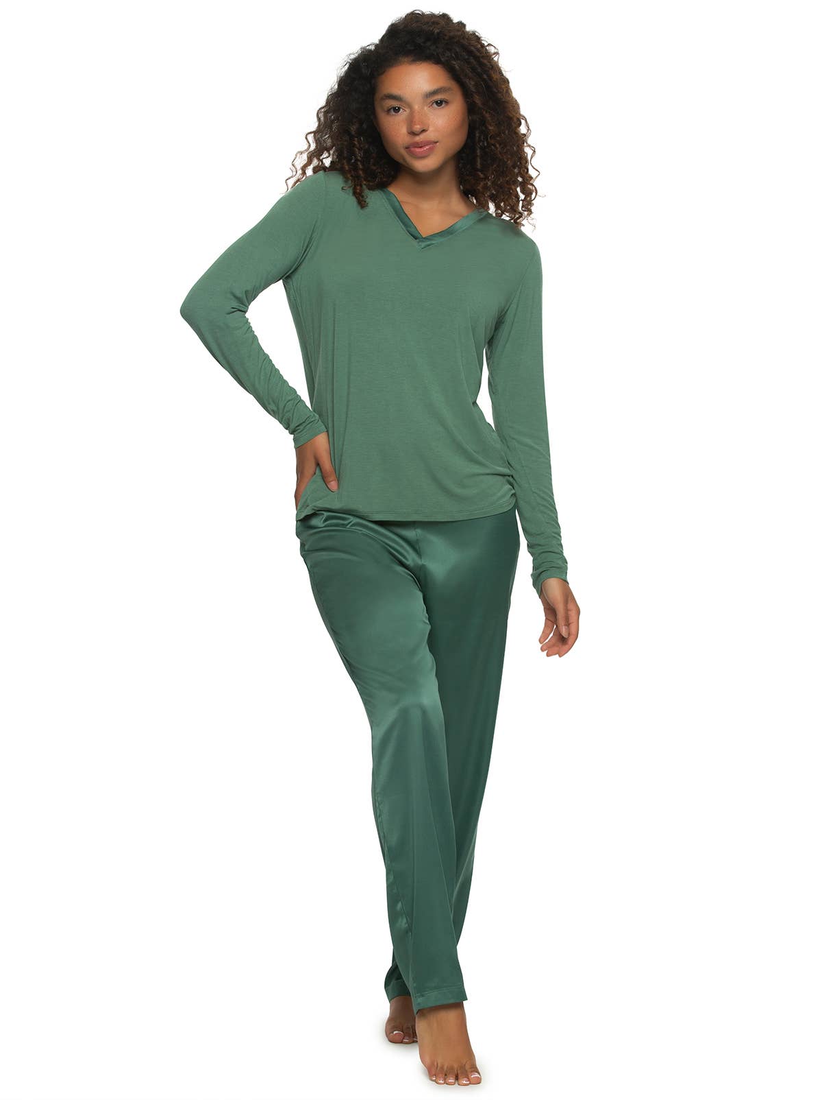 Elysees V Neck Knit Top- Dark Forest
