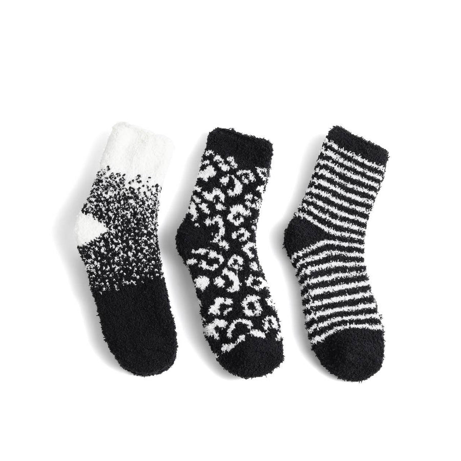 Black & White Fuzzy Socks- 3 Pair Set