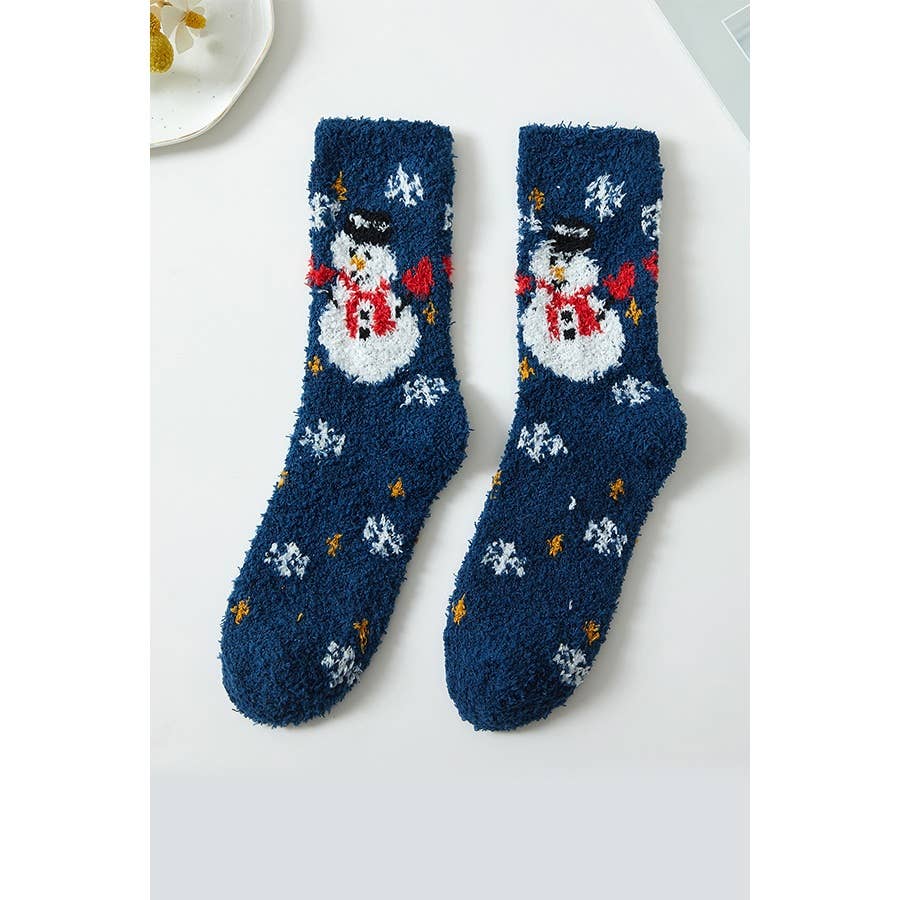 Plush Cozy Christmas Theme Socks: MIX COLOR / ONE