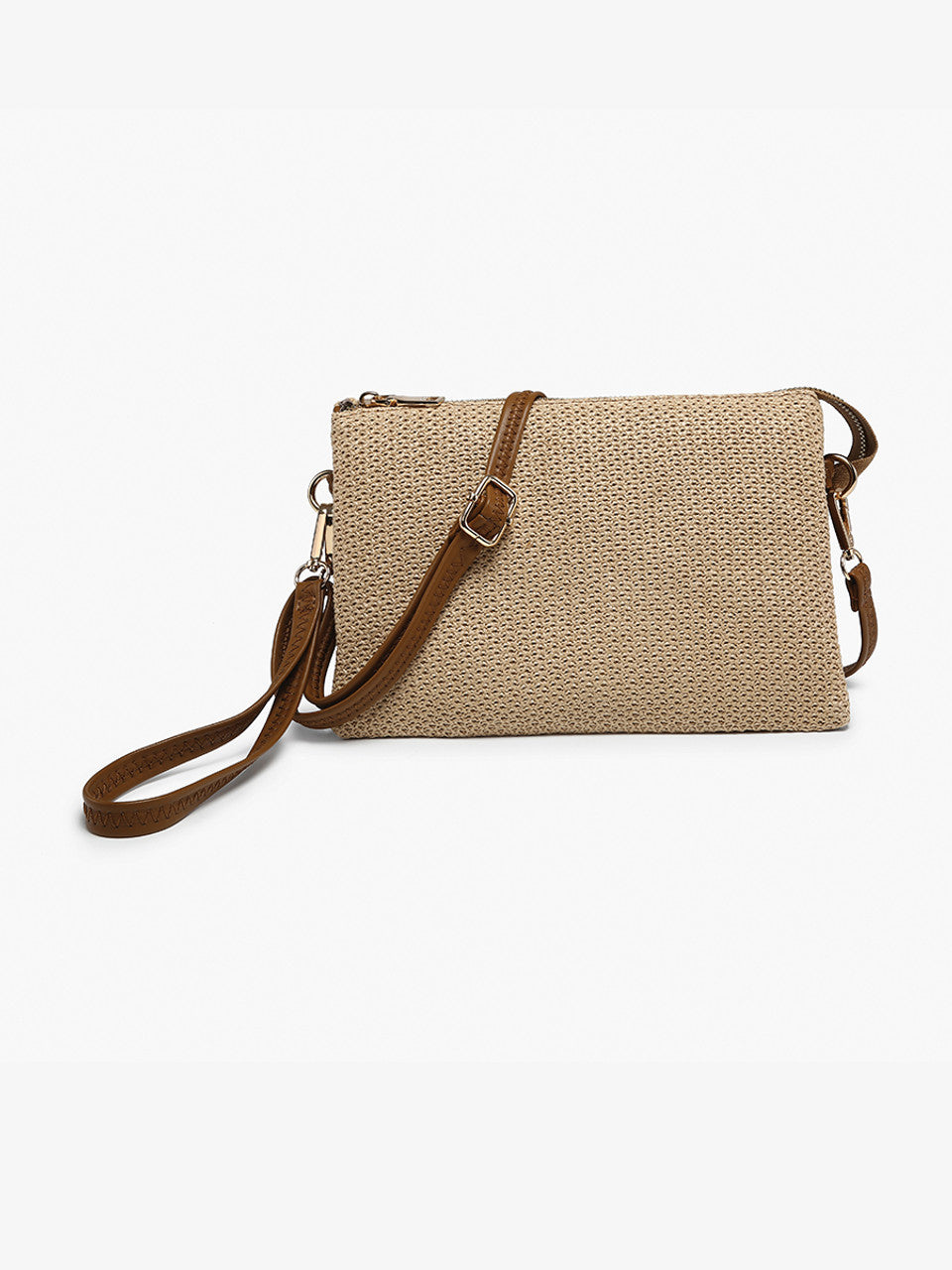 Izzy Straw Woven Crossbody w/ Vegan Leather Strap