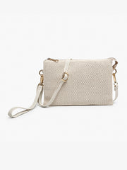 Izzy Straw Woven Crossbody w/ Vegan Leather Strap