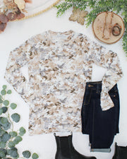 WAREHOUSE ONLY Blair Long Sleeve Top - Neutral Leaves