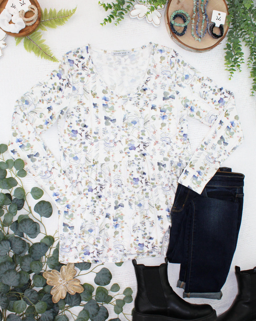 WAREHOUSE ONLY Long Sleeve Sarah Ruffle Top - Olive Meadow