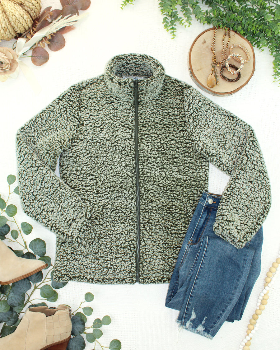 WAREHOUSE ONLY Two Tone Fullzip Sherpa - Olive and White