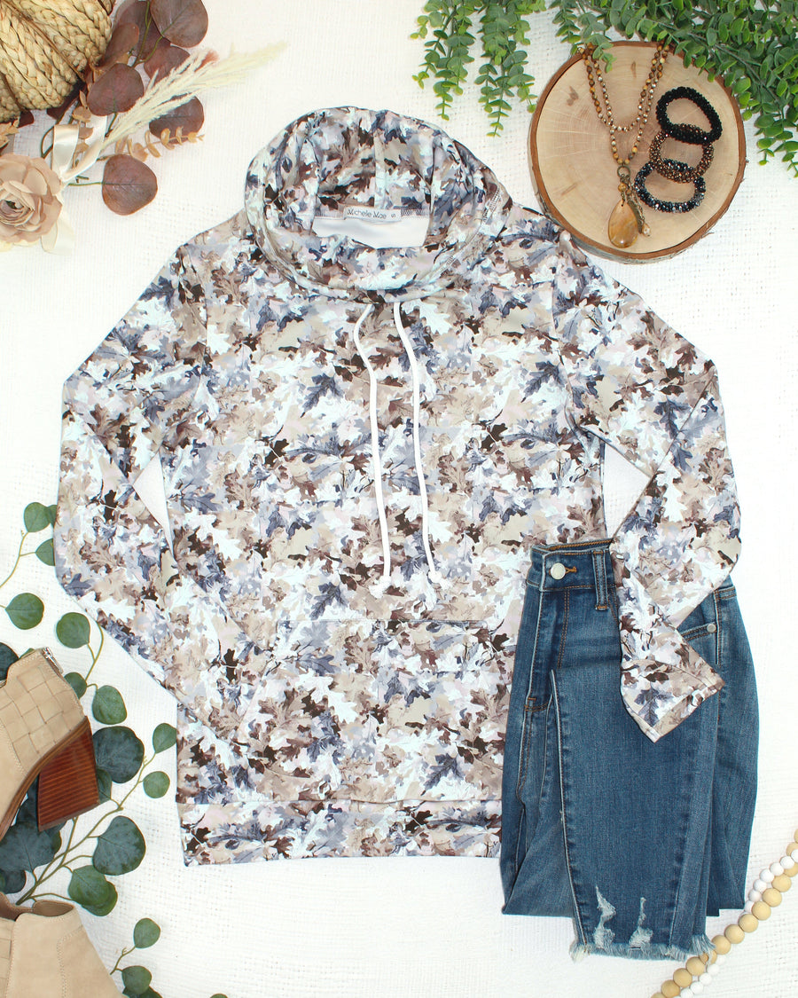 WAREHOUSE ONLY Soft Funnel Neck - Neutral Leaves