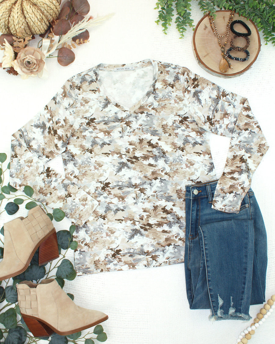 WAREHOUSE ONLY Larissa Long Sleeve - Neutral Leaves