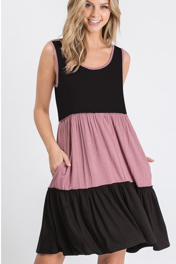 Color Block Sleeveless Swing Dress