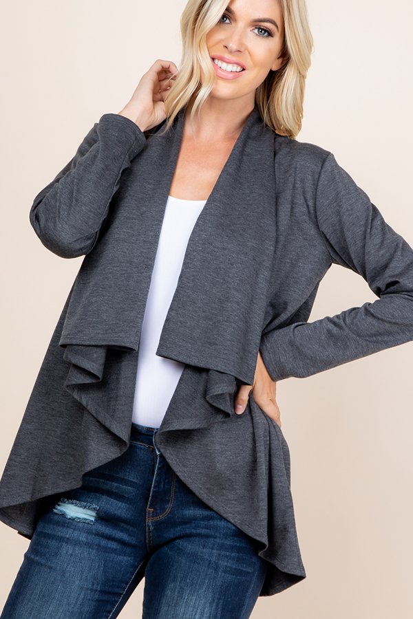 Button Shoulder Cardigan- Charcoal