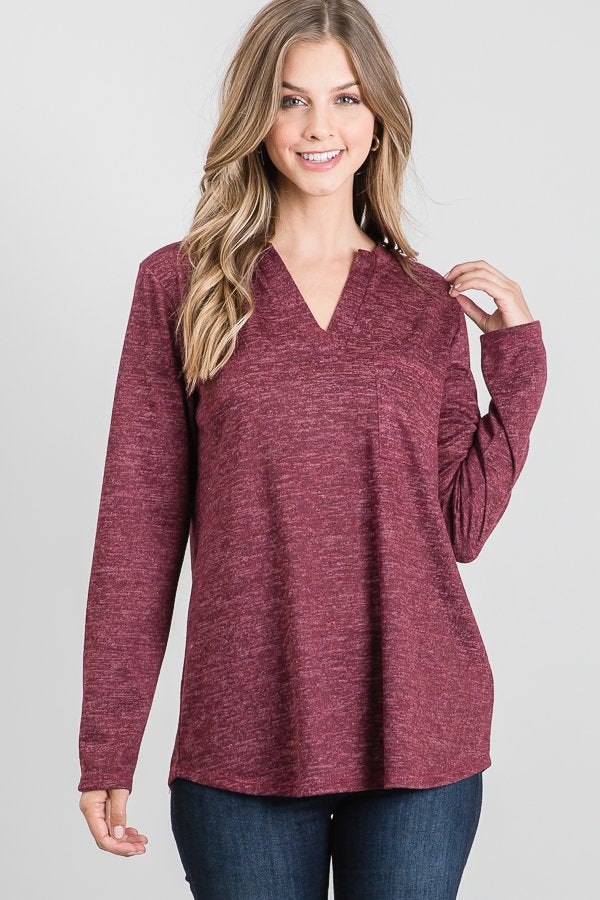 Marled Knit Pullover- Burgundy