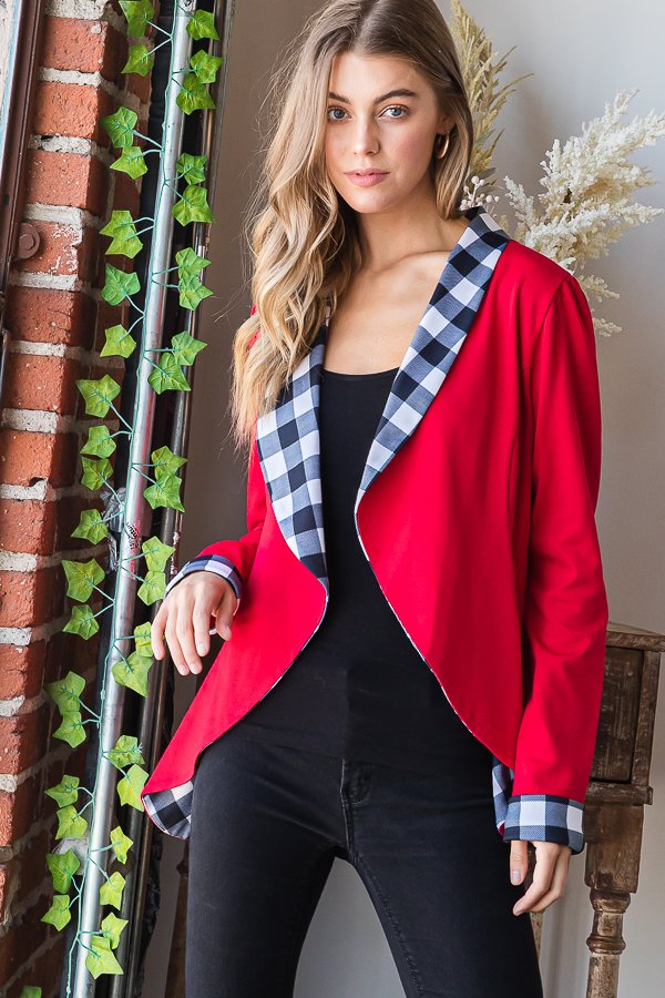 Buffalo Plaid Open Blazer Cardigan