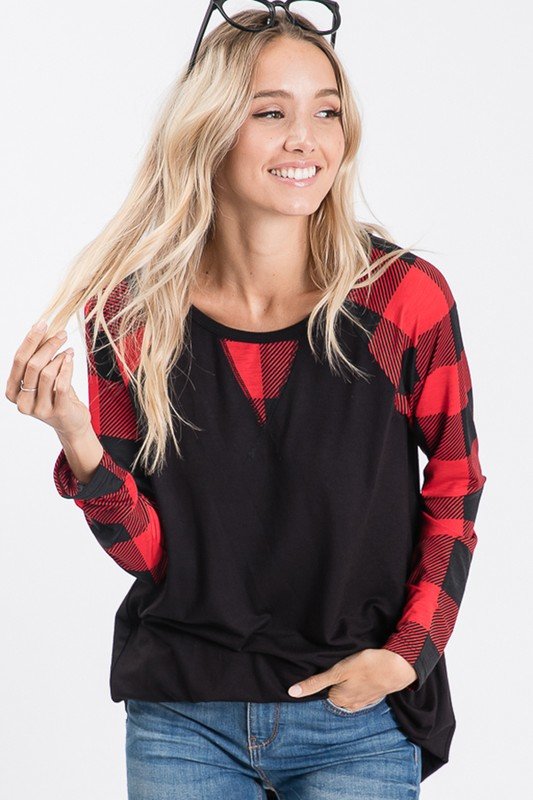 Plaid Long Sleeve- Black & Red