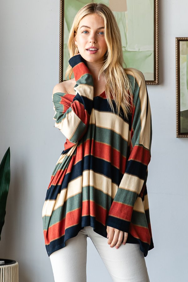 Oversized Off the Shoulder Striped Tunic