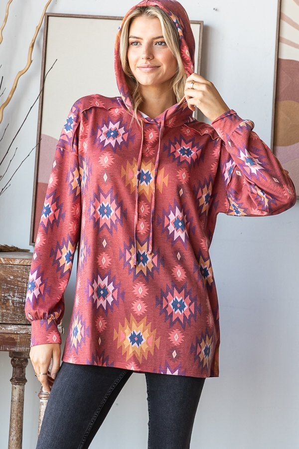 Aztec Hoodie- Rust
