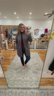 Elegant Jacquard Midi Coat- Charcoal