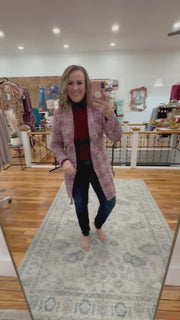 Open Front Midi Blazer- Wine & Ivory