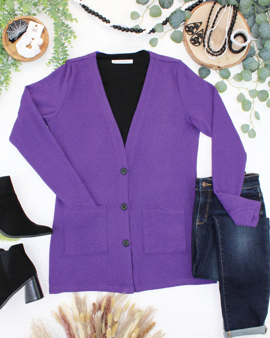 WAREHOUSE ONLY Cori Cardigan - Heathered Purple