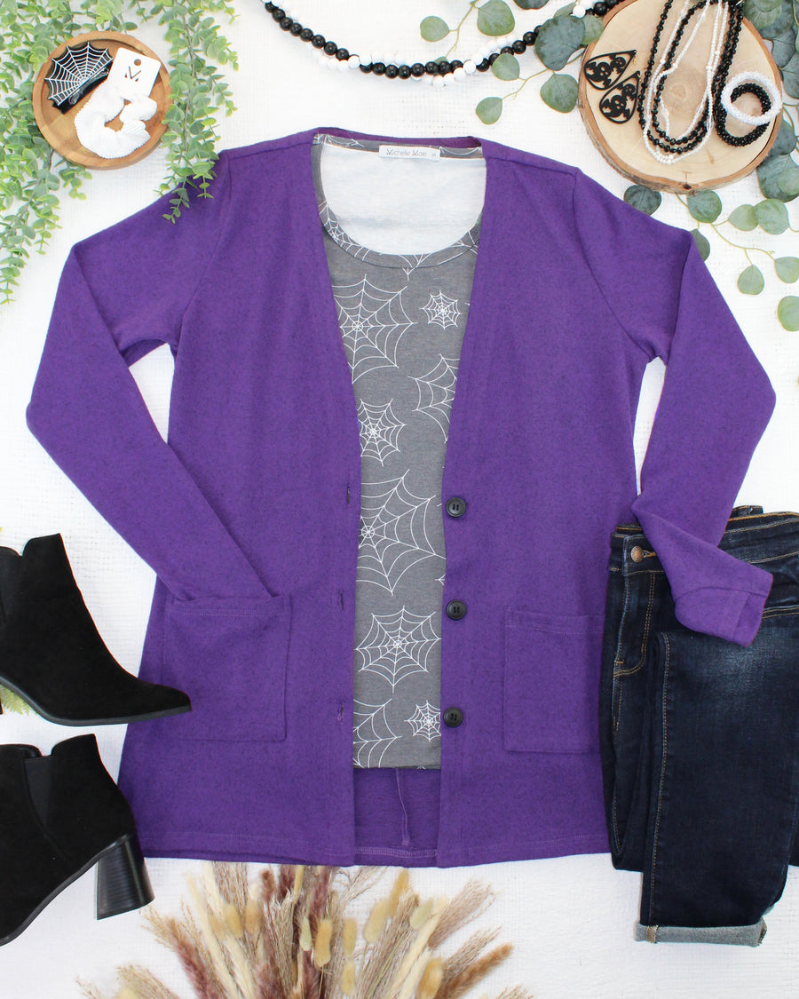 WAREHOUSE ONLY Cori Cardigan - Heathered Purple