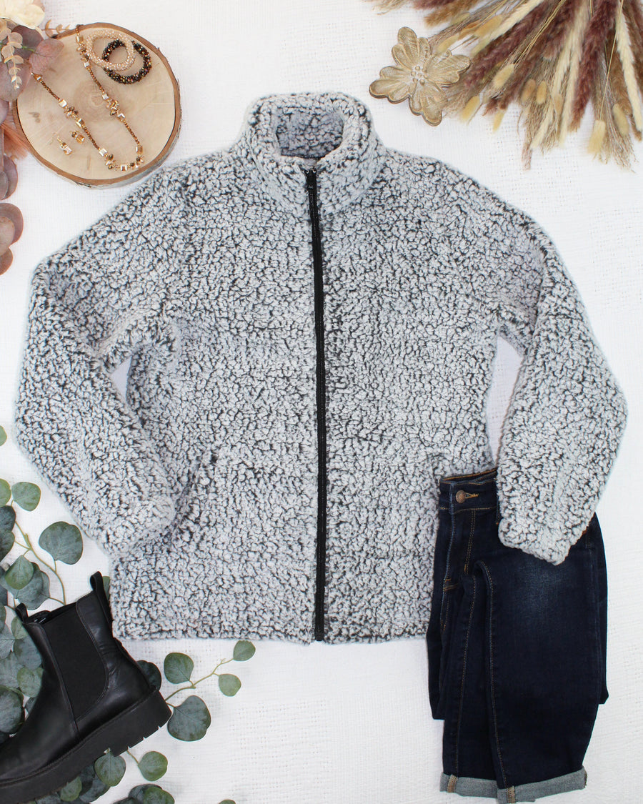WAREHOUSE ONLY Two Tone Fullzip Sherpa - Charcoal and White