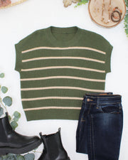 WAREHOUSE ONLY Striped Sweater Top - Olive and Tan