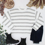 WAREHOUSE ONLY Cozy Stripe Sweater - Grey and White