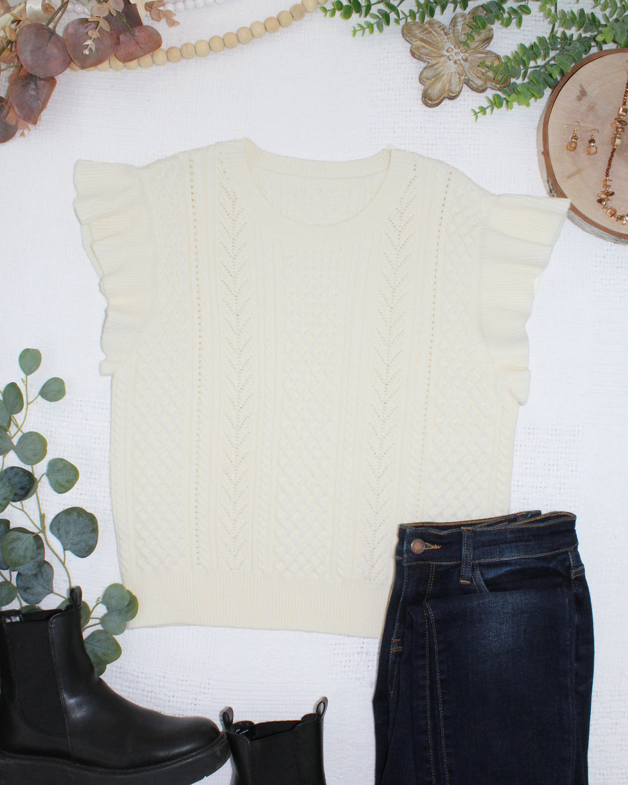 WAREHOUSE ONLY Felicity Flutter Sweater Top - Ivory